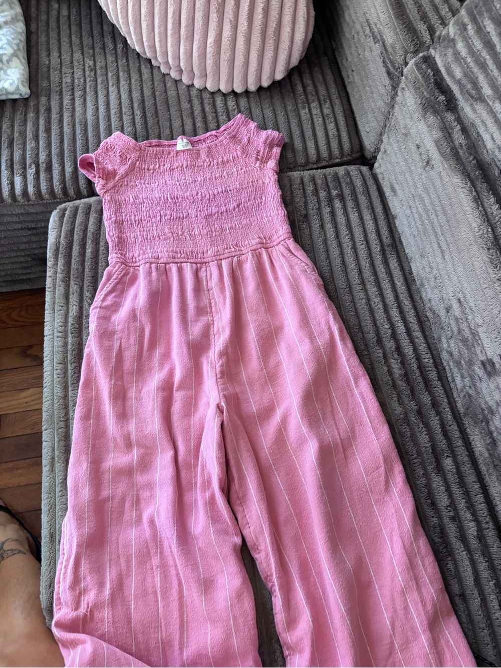 Abercrombie Kids Pink Smocked Wide-Leg Jumpsuit